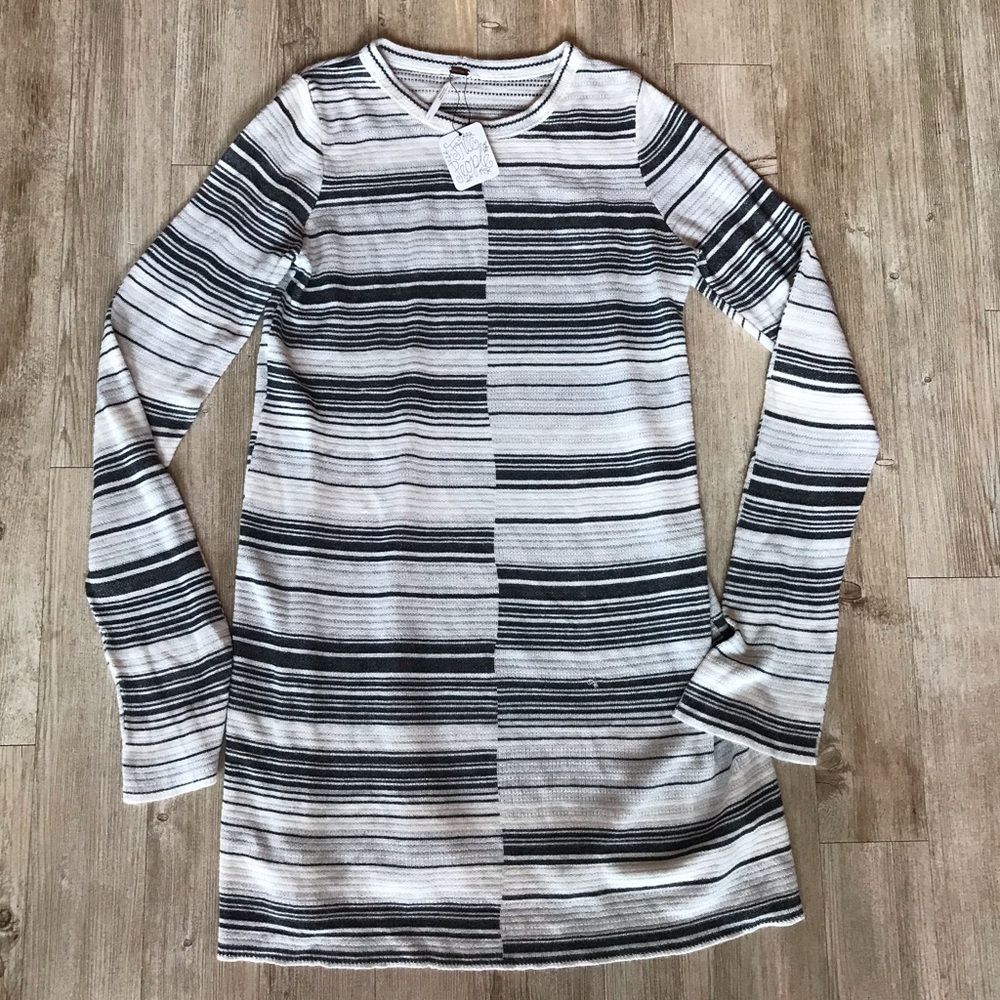 Free People Striped Sweater Dress, Size S, White Grey and Black
